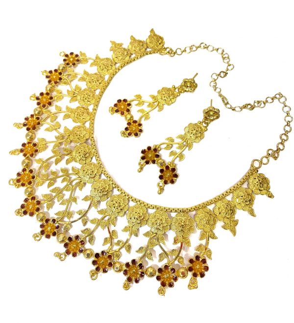 Minakari Flower and leaf mixed gorgeous necklace