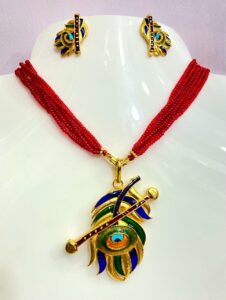 Krishna Flute motive minekari Tarsel with pendant and earset