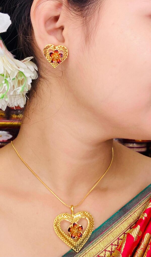 Love Flower Motive Minekari Chain with pendant and earset