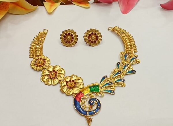 Peacock flower motive minekari necklace