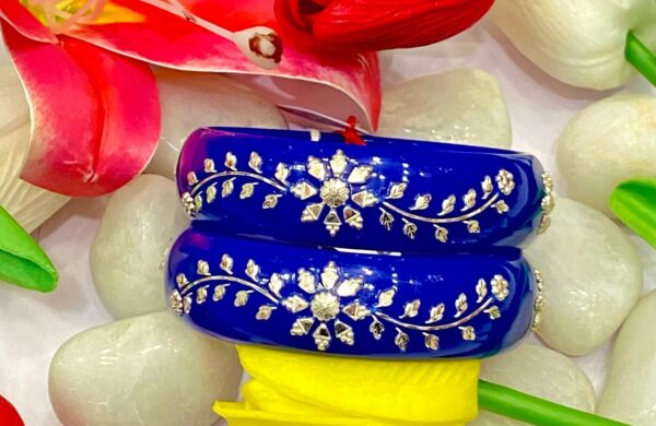 99.5 pure silver Flora Petallic Mota Pola (Royal Blue) pair