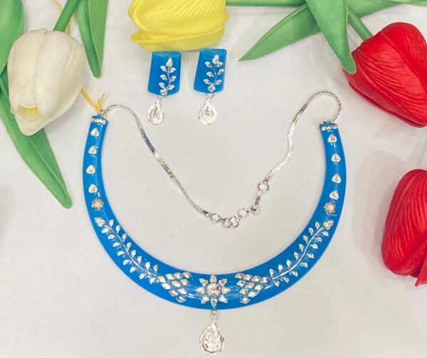 99.5 pure Petallica Indigo Blue Silver pola set