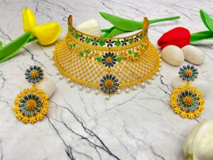 Stylish gold plated minekari bridal necklace