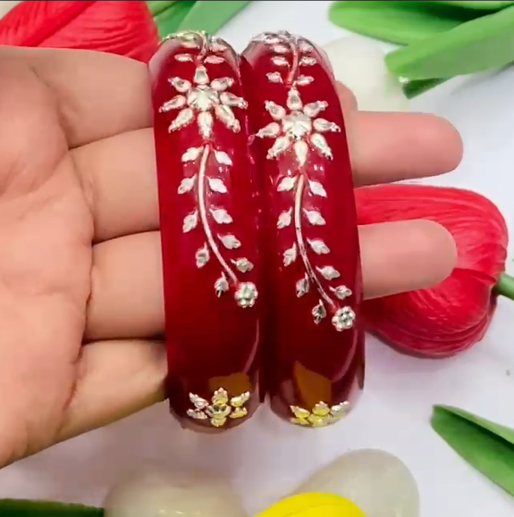 99.5 pure silver Flora Petallic Mota Pola pair