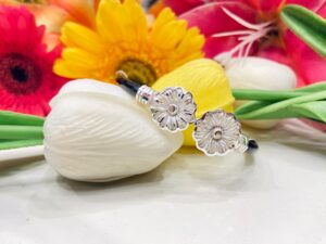 Daisy flower pure silver black noya (single)
