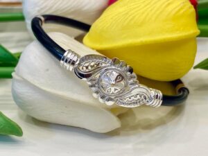 Flower design pure silver black noya