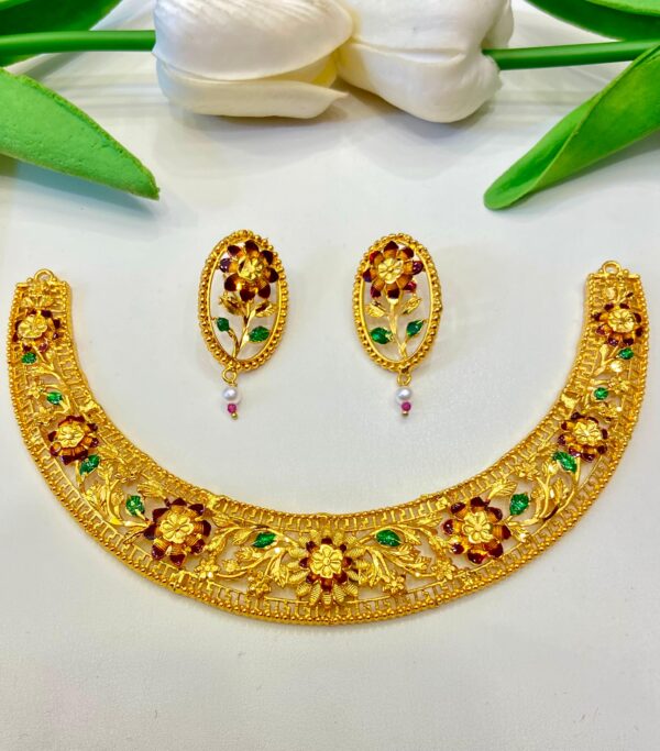 Flower Nokshi minekari hasuli cum necklace