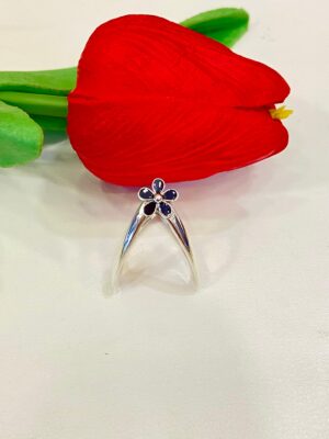 92.5 Silver Black Firoza Floral V finger ring