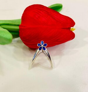 92.5 Silver Blue Firoza Floral V finger ring