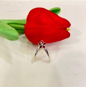 92.5 Silver Red Firoza Floral V finger ring