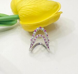 92.5 Silver Pink AD mix duo V finger ring