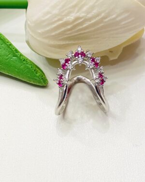 92.5 Silver V finger ring pink AD mix