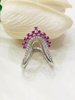 92.5 Silver V pink crown finger ring