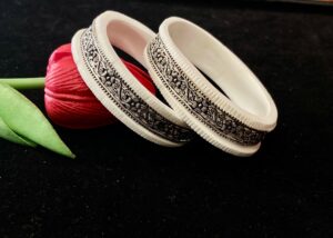 WhatsApp Image 2025-11-11 at 3.04.45 PM 99.5 pure Silver Mota Nokshi Pat sankha pair