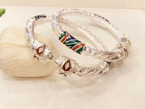 92.5 Pure Silver FloraGlassMukh Monipuri Bala (Pair)