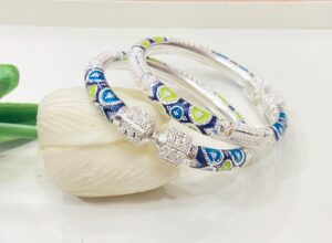 92.5 Pure Silver DiamondGlassMukh Monipuri Bala (Pair)