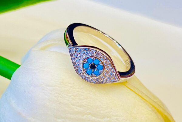 92.5 Silver Evil eye finger ring
