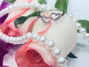 92.5 Silver Double Hollwo Heart finger ring