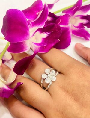 92.5 Silver Flower motive finger ring