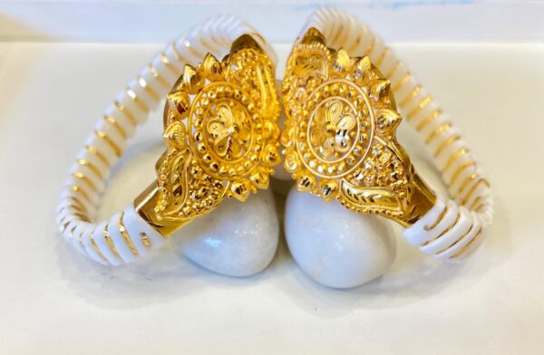 Cross line FloraPetal Bracelet sankha (non minekari) pair