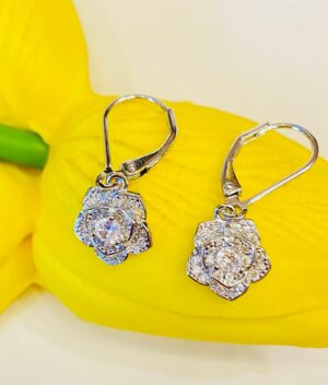 92.5 pure Silver Flower Stony Earrings