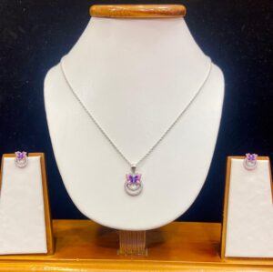 92.5 Pure Silver PinkFlyOnRings Pendant With Tops (without chain)
