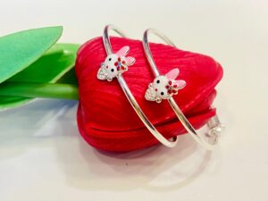 92.5 Pure Silver Teddy And Flower Design Pinki baby bangles