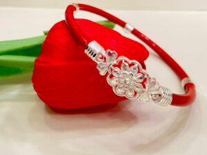 Sunflower Flower Motive  pure silver Red noya (single)