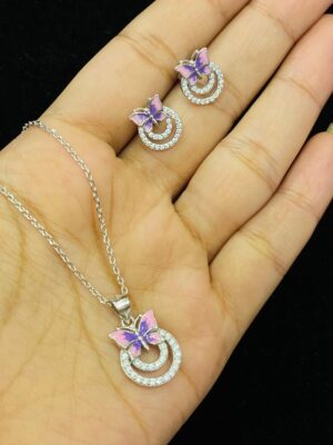 92.5 Pure Silver PinkFlyOnRings Pendant With Tops with chain
