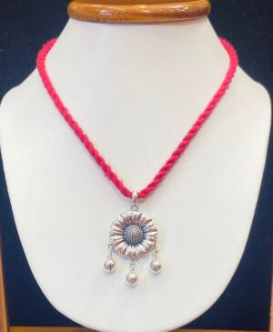 92.5 Pure Silver GreyFlora Pendant with rope tarsel
