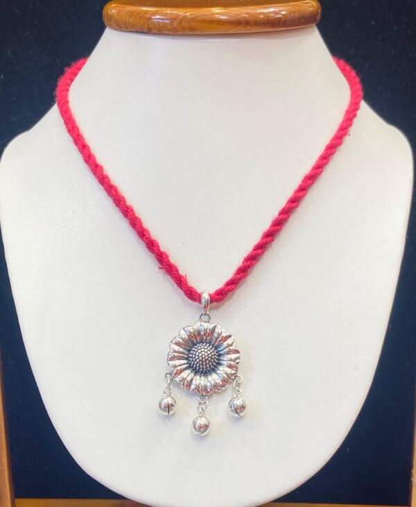 92.5 Pure Silver GreyFlora Pendant with rope tarsel