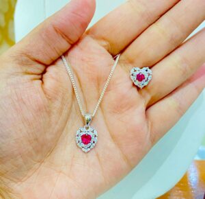 92.5 Pure Silver Pink Heart Pendant with tops (without chain)