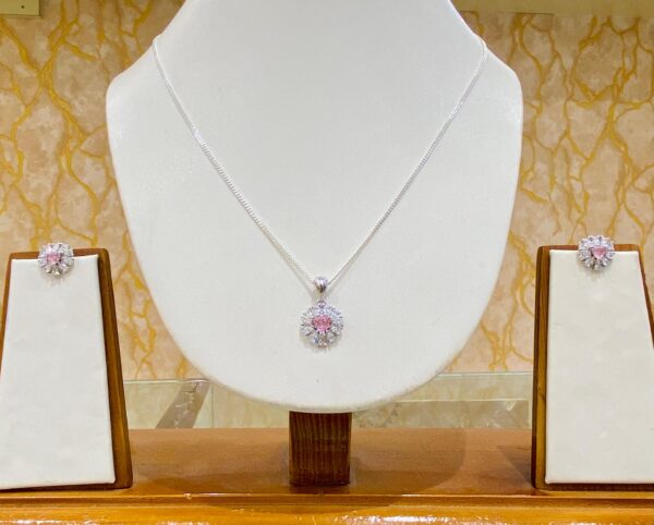 92.5 Pure Silver Pink Circle Pendant with tops (without chain)