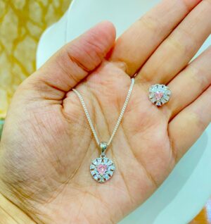 92.5 Pure Silver Pink Circle Pendant with tops (without chain)