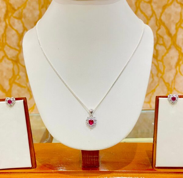 92.5 Pure Silver Pink Heart Pendant with tops (without chain)