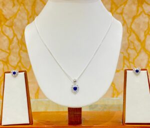 92.5 Pure Silver Blue Heart Pendant with tops (without chain)