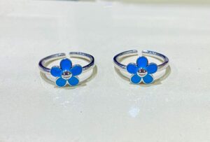 99.5 pure Silver blue flora toe ring (pair)