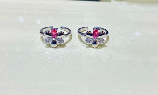 99.5 pure Silver pink flora toe ring (pair)