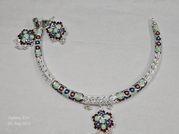 92.5 pure Silver minekari Hexa manipuri hasuli cum necklace