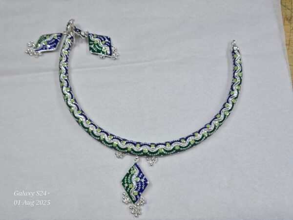 92.5 pure Silver minekari Rhombus manipuri hasuli cum necklace