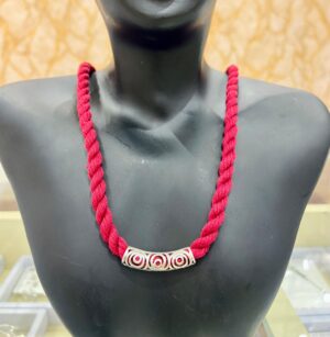 92.5 Pure Silver Flora CurvedPipe Pendant with pink rope tarsel