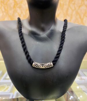 92.5 Pure Silver Flora CurvedPipe Pendant with black rope tarsel