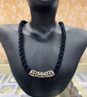 92.5 Pure Silver NokshiCurvedPipe Pendant with black rope tarsel