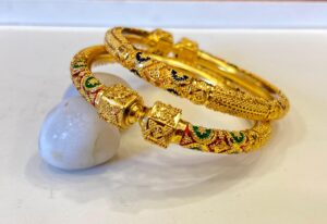 92.5 Pure Silver DiamondGlassMukh Monipuri Bala (Pair-GoldPlated)