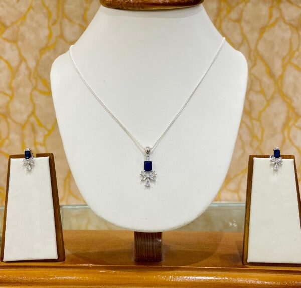 92.5 Pure Silver Blue Sapphire Pendant with tops (without chain)