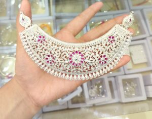 92.5 pure Silver minekari designer hasuli cum necklace (no ear ring)