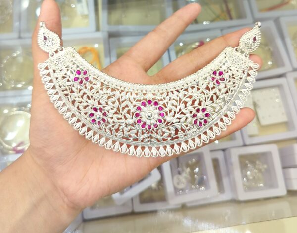 92.5 pure Silver minekari designer hasuli cum necklace (no ear ring)