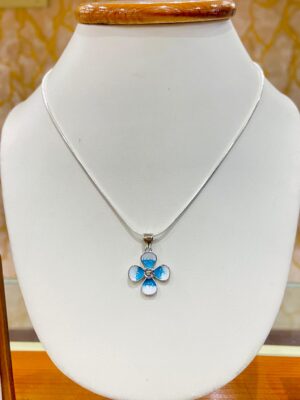 92.5 Pure Silver Sky Blue Floral Pendant (without chain)