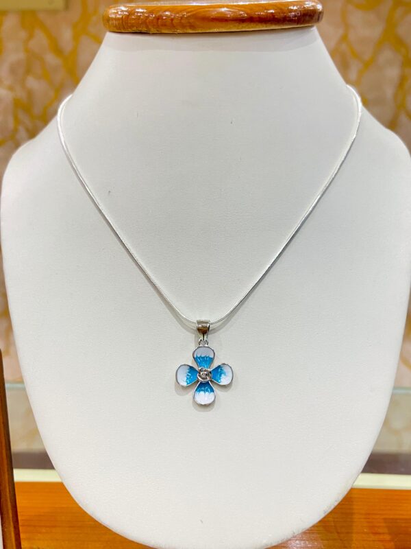 92.5 Pure Silver Sky Blue Floral Pendant (without chain)