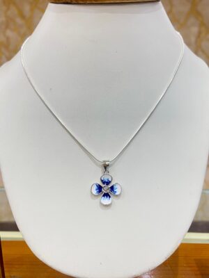 92.5 Pure Silver Blue Floral Pendant (without chain)